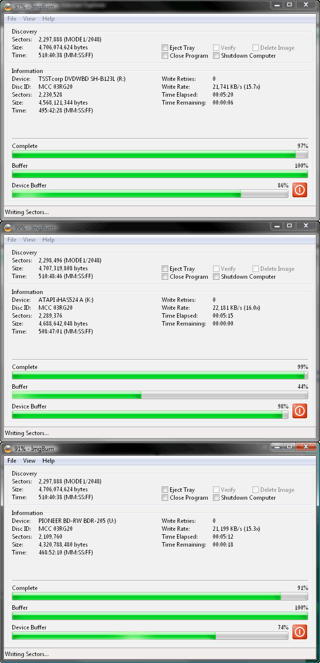 Burning @ 16x to 3 drives at the same time